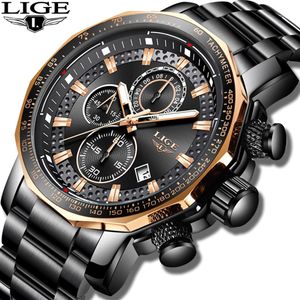 Relogio Maschulino Lige New Sport Chronograph Mens Watches Top Brand Luxury Full Steel Quartz Clock Clock Dial Big Watch Men T3317