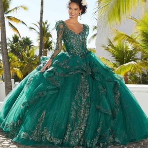 Emerald Green Sweetheart Quinceanera Dress Applique Lace Beads Ball Gown Puffy Dress 16th Birthday Debut vestido de charra 15 anos