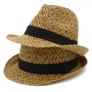 Basker halm panama hatt vuxna fedora hattar bälte trilby caps kvinnor män sommar fedoras jazz andas solhat cap chapeau blower
