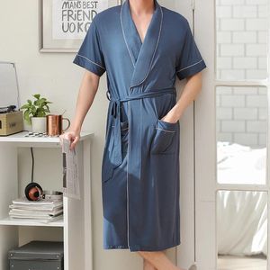 Men's Sleepwear Modal Home Clothes Short-sleeved Cardigan Mid-length Men Kimono Bathrobe With Belt Drapey Pajamas Mens