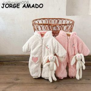 Jumpsuits Nowy zima dziewczynka Romper Plush i gęsta izolacja Pluszowa miłość Rabbit Polar Scossuit Modne zużycie na zewnątrz H2138L231101