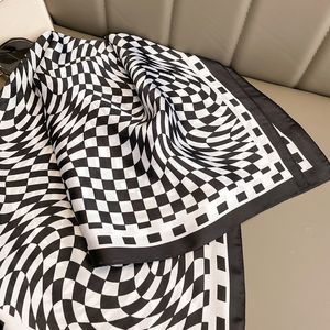 70X70CM Black White Lattice Scarf Designer Silk Scarf for Women Luxury Silk Plaid Headband Pattern Scarf Coconut Tree Pineapple Designer Print Shawl