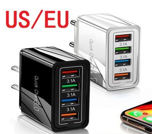 3.1A 4 USB -portar EU US Wall Charger Portable Power Adapters för iPhone 14 15 Samsung Xiaomi Andriod Phone Mp3