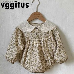 Jumpsuits Korean Style New Spring Autumn Bodysuit Long Sleeves Embroidered Baby Girl Doll Collar Crawling Suit Floral Jumpsuit H203L231101