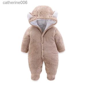 Jumpsuits OLEKID 2023 Autumn Winter Newborn Baby Rompers Hooded Thick Warm Baby Girls Jumpsuit Toddler Boys Overalls Infant Fleece OutfitL231101