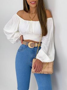 Kvinnors T -skjortor Summer Sexiga kvinnor Crop Tops Puff ärmar Casual Slim Shirt Off Shoulder Ladies Solid Wearwear Female Clothes