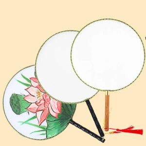 Party Favor 24cm DIY Blank White Silk Hand Fans Student Children Handmålning Fina konstprogram Kinesiska Palace Round Fan RRA11590 ZZ