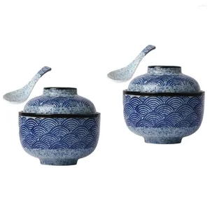 Conjuntos de louça 2 Cerâmica Stew Pot Servindo Tigela Tampa Macarrão Sopa Decorativa Sushi Arroz Casa Cerâmica Caneca