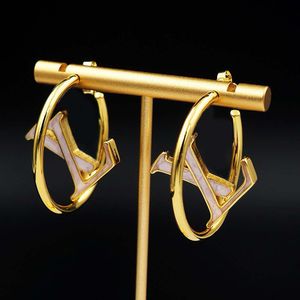 Luxury designer earrings stylish 3.5cm enamel Alphabet Hoop Huggie thick gold electroplate brass material gold/silver optional chenel miuimiui b earring