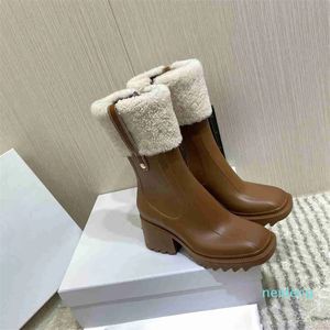 Boots Designer Women Rubber Ankle Short Boots Martin Calf Leather and Canvas Collar Zipper Soft Winter Boots Size 35-42