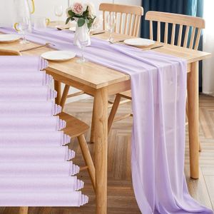 Bordslöpare 10st/set 30*300 cm Chiffon Table Runner Wedding Sheer Gaher Dining Table Decoration Boho Wedding Engagement Party Tablecoch 231101