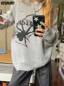 Spider Print Harajuku Thick Sweater Women Gothic Vintage Ripped Grunge Y2k Jumper Streetwear Korean Oversize Hiphop Pullover P230331