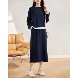 Two Piece Dress Spring Autumn Women's Sportswear Skirt Set Fashion Casual Round Neck Loose Sweatershirt Long 2pcs Matching Track Suit