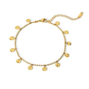 18k guldpläterad rostfritt stål ankletter för kvinnor pärlkedja kronblad skivpendant ankel fot smycken mode smyckenanklets högkvalitativa smycken tillbehör
