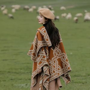 Scarves Nepal Bhutanese Grassland Ethnic Style Warm Windproof Shawl Cloak Tourist Dual purpose Scarf 231101