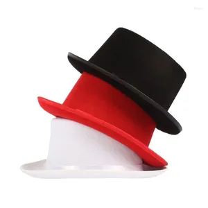 Basker vuxna barn solid färg topp hatt trollkarl hattar för kostymföreställningar teater spelar musikaler platt kupol