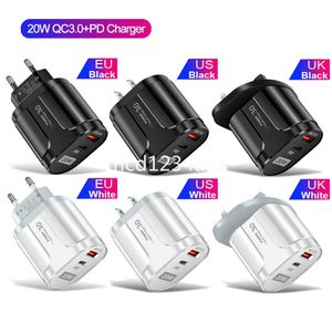 20W PD Typ C Wall Charger Snabbladdning USB C Strömadaptrar för iPhone 11 12 13 14 Samsung S22 S23 Huawei -telefonproppar med Box M1