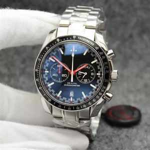 عالية الجودة 44 مم Quartz Chronograph الساعات الحمراء الأيدي سوار الفولاذ المقاوم للصدأ ثابت الإطار مع حلقة أعلى تبين tachymeter 298r