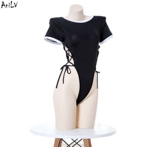 Ani School Student Black Bodycon Swimsuit Costume Anime Girl Tight Leotard Bodysuit Swimwear Uniform Lingerie Cosplay cosplay