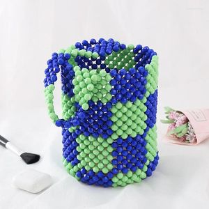 Sacos de noite Pérola Bolsa Mão Tecido Emendado Design Frisado Mini Balde Bolsas Para Mulheres Moda Casual Personalização Feminina