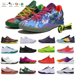 Manba 8 8s Mens Basquetebol Sapatos Triplo Branco Preto Ouro Páscoa FTB Mambacurial Prelude Reflectiion Enxofre Treinadores Elétricos de Natal Tênis Esportivos 40-46