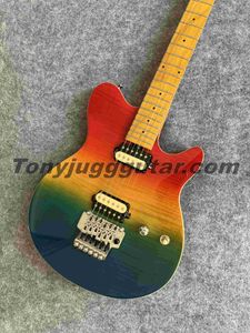 Chitarra elettrica Edward Van Halen Yellow Red Green Top in acero fiammato, China Floyd Rose Tremolo Bridge Whammy Bar, tastiera in vernice laccata, intarsio Little Dot