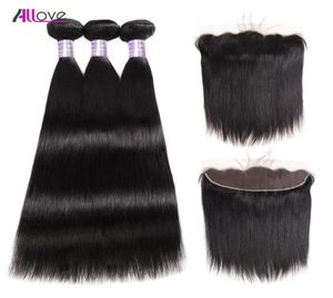Allove Water Wave Extensions Straight Kinky Curly Human Hair Bundles Deep Loose With 13x4 Lace Frontal Closure for Women All Ages 5899401