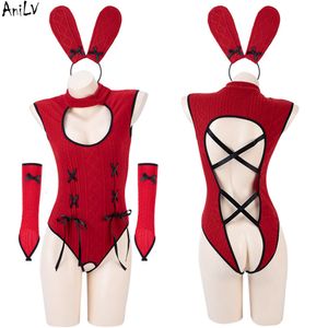 Ani 2022 Heiligabend Roter Strickpullover Rollkragen-Body Unifrom Frauen Bunny Bodycon Pamas Outfits Kostüme Cosplay Cosplay