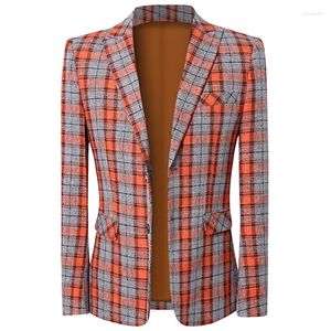 Herrdräkter vintage pläd blazer brittisk stilig gitter manlig kostym jacka affär casual en knapp för män vanlig kappa