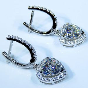 Серьги обруча 14K AU585 White Gold Women Clip Clip Moissanite Diamonds Heart Trendy Свадебная вечеринка годовщина помолвки