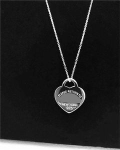 Pendanthalsband Ny 100 925 Sterling Silver Necklace Dubbel hjärtmärke Return To Blue Heart Bead Chain Rose Gold och lyxig för kvinnor Fashion Jewelry Origina