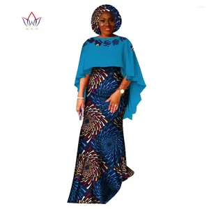 Etnisk kläder Fashion African Suit For Women Dashiki Crop Skirt och Top Clothes Bazin Headtie Plus Size Set WY1618