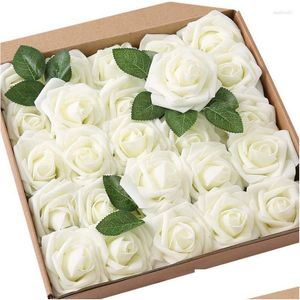 Dekorativa blommor kransar dekorativa blommor 50 st konstgjorda skum rose falska rosor vintage diy buketter för bröllop bruddusch b dhieu