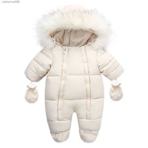 Jumpsuits Winter Baby Jumpsuit Thick Warm Infant Hooded Inside Fleece Rompers Newborn Boy Girl Overalls Outerwear Kids SnowsuitL231101