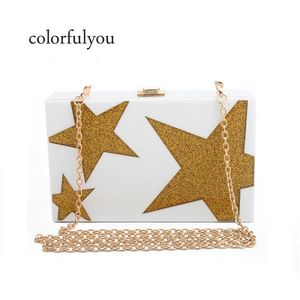 Casual Style Women Acrylic Evening Clutch Bag Shining Star Pattern Shoulder Messenger Bags Sequin Purse Diamonds Wedding Wallets 230401