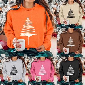 Hoodies femininos em torno do pescoço manga comprida árvore de natal impresso h cor sólida hoodie alienígena moletom colheita topo suéteres feminino