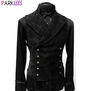 Erkek Yelekler Erkek Çift Göğüslü Gotik Steampunk Velvet Yelek Stand Yakası Ortaçağ Victoria Siyah Yelek Erkekler Sahne Cosplay Prom Kostüm 230331