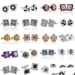 Manşet bağlantıları moda kristal french cufflink tasarımcısı adam rhinestone manşet bağlantıları kabuk sier siyah altın kaplama emaye iş alaşım gömlek dh1gq