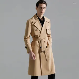 معاطف الخندق للرجال Minglu khaki على طراز Long Style Mens فاخر الخريف الشتاء المزدوج السترات الذكور