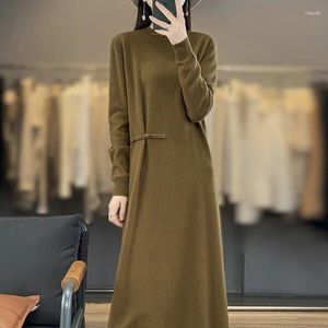 Casual Dresses Women's Winter Dress Cashmere och ull stickade hoppare Kvinna Mid-Calf Pullovers Fashion NJ01 2023