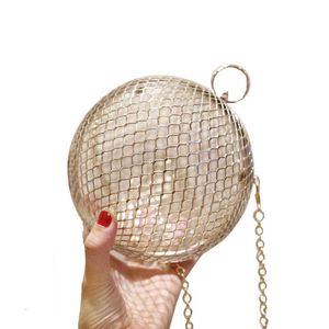 Hollow Metal Ball Women Axel Bag Gold Cages Women Round Clutch Bag Evening Ladies Luxury Wedding Party Bags Crossbody Purse 230401