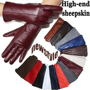 Fünf-Finger-Handschuhe Damen-Schaffellhandschuhe, Winterwärme, plus Samt, kurze, dünne Touchscreen-Fahrhandschuhe, weibliche Farbe, Lederhandschuhe, High-End 231031