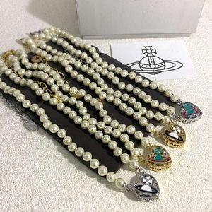 الإمبراطورة الغربية Dowagers Necklace Pearl Necklace الصغيرة والثانية تصميم Sense Love Respring Oil M0