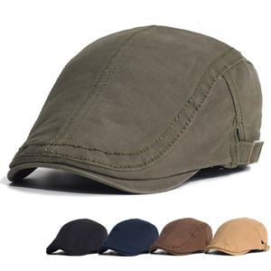 Berets Baumwolle Sboy Caps Männer Solide Weiche Lässige Mode Baskenmütze Hut Golf Fahren Cabbie Hut Flache Ivy Cap Vier Jahreszeiten 231031