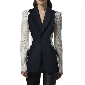 Kadınların takım elbise kalitesi 2023 Elegan Yıldız Moda İnce Fit One Düğme Kontrast Dantel Panel Takım Emlak Üst Ceket Blazer Kadınlar