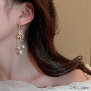 Stud Fashion Trend Cute Romantic Shiny Lotus Lantern Flower Drop Earrings Ladies Freshwater Pearl Long Tassel Earrings Jewelry R231101