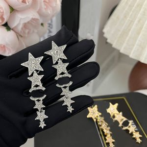 Luxusmarke Designer Channel Dangle Stud Double Letters Geometric Star Berühmte Frauen Kristall Strass Lange Ohrring Hochzeitsfeier