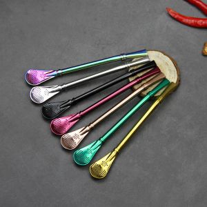 7color Reusable Stainless Steel Drinking Straws Yerba Mates Tea Strainer Drinking Straws Filtered Spoon Straw Drinking Straw Wholesale