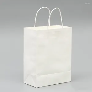 Envoltório de presente 40pcs elegante saco de papel branco tamanho pequeno sacos kraft com alça excelente qualidade 18x15x8cm atacado