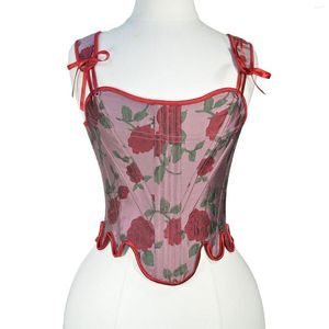 Women's Shapers Women's French Tank Top To Wear Out Sexy Shoulder Strap Corset Lace Up Women Flower Embossed Roses Camisole Bustier